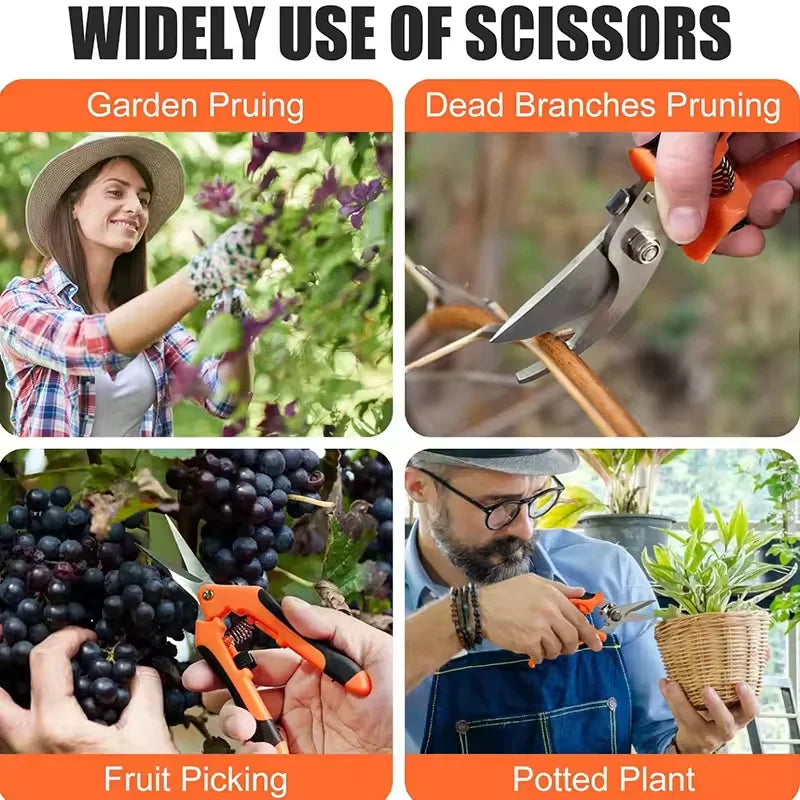 3PCS Gardening Scissors Set – Ergonomic Non-Slip Bypass Pruning Shears with Safety Lock | Beginner Garden Kit