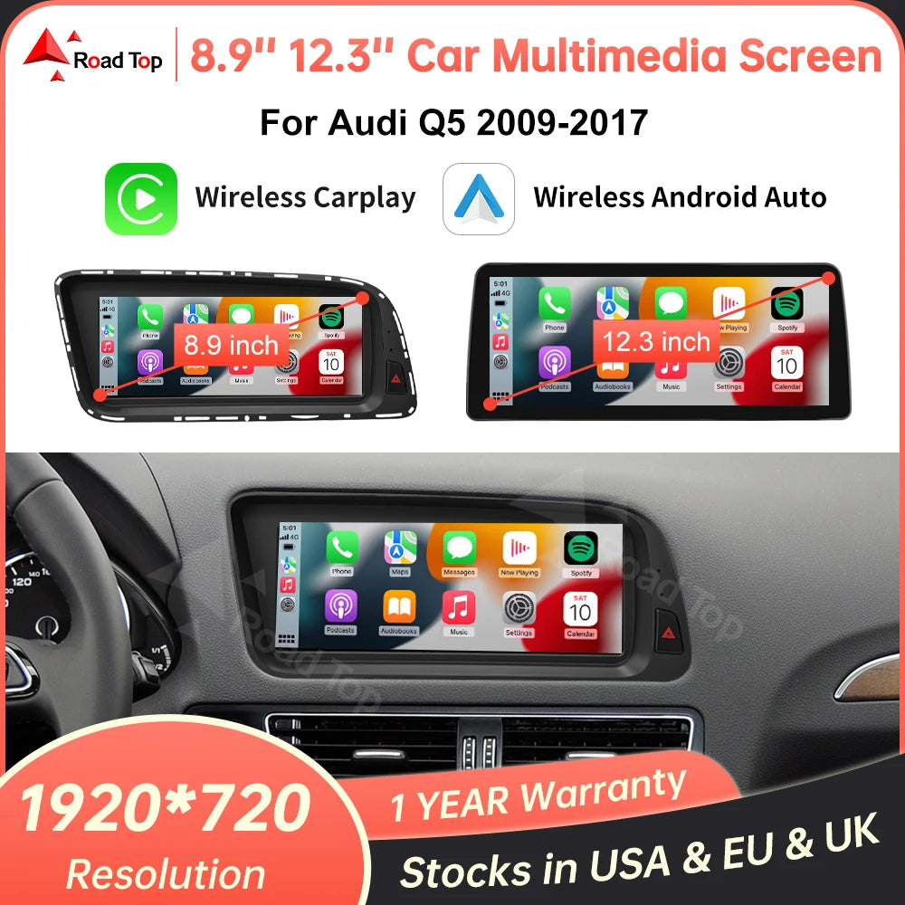 Wireless CarPlay & Android Auto Display Screen, Compatible with Audi Q5 (2009-2017)
