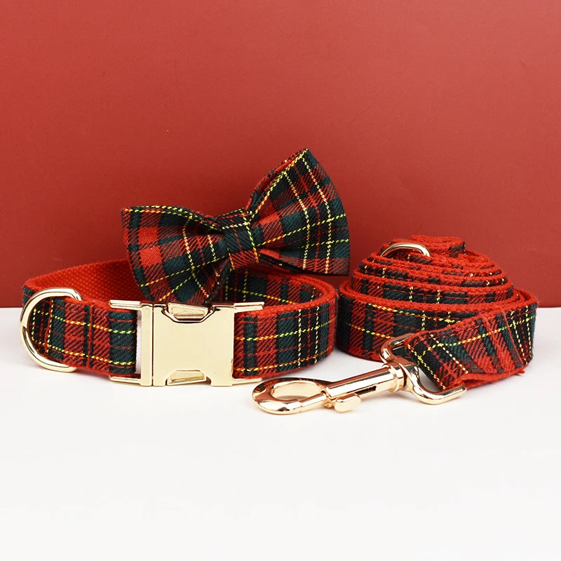 Padded Dog Collar & Leash Set - Plaid & Velvet Bow Styles, S-XL - photo 8