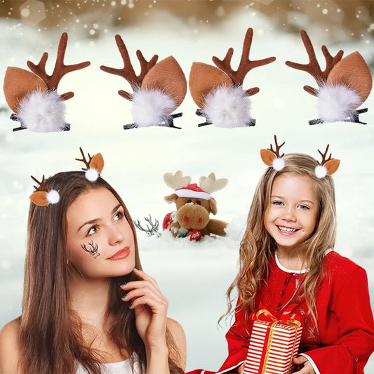Brown Reindeer Antler Hair Clips for Women - 6 x 7.1 cm, 1-2 Pairs