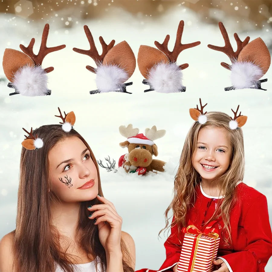 1/2Pairs Christmas Reindeer Antlers Deer Ears Headband for Women Cute Christmas Hair Clips Accessory