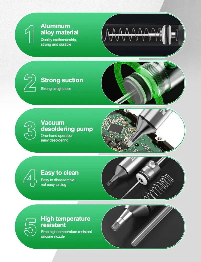 RELIFE RL-084 Pro Strong Suction Aluminum Alloy Desoldering Sucker Powerful Vacuum Suction for PCB Soldering Removal & Repair
