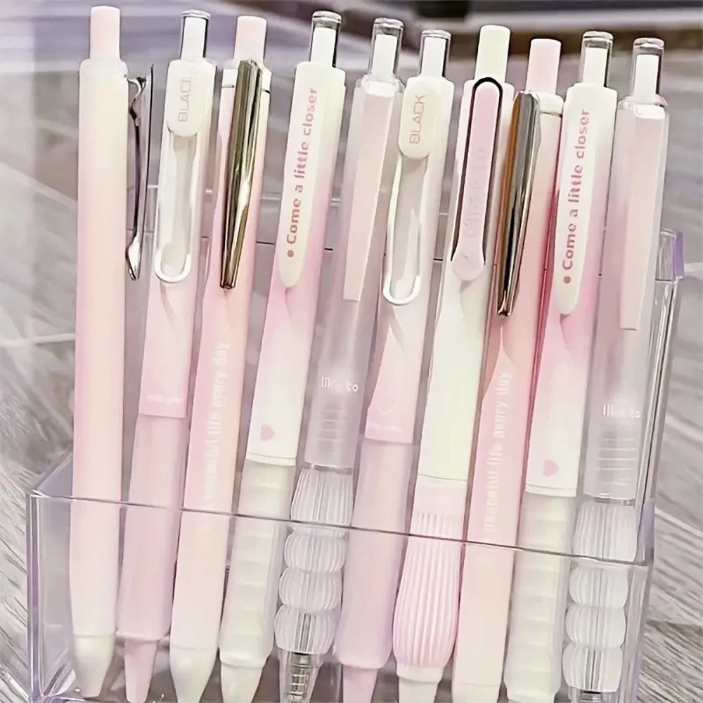 5PCS Chic Pink Blush Retractable Gel Pens, 0.5mm Fine Point Black Ink, Smooth Writing for Daily Office & School Supplies
