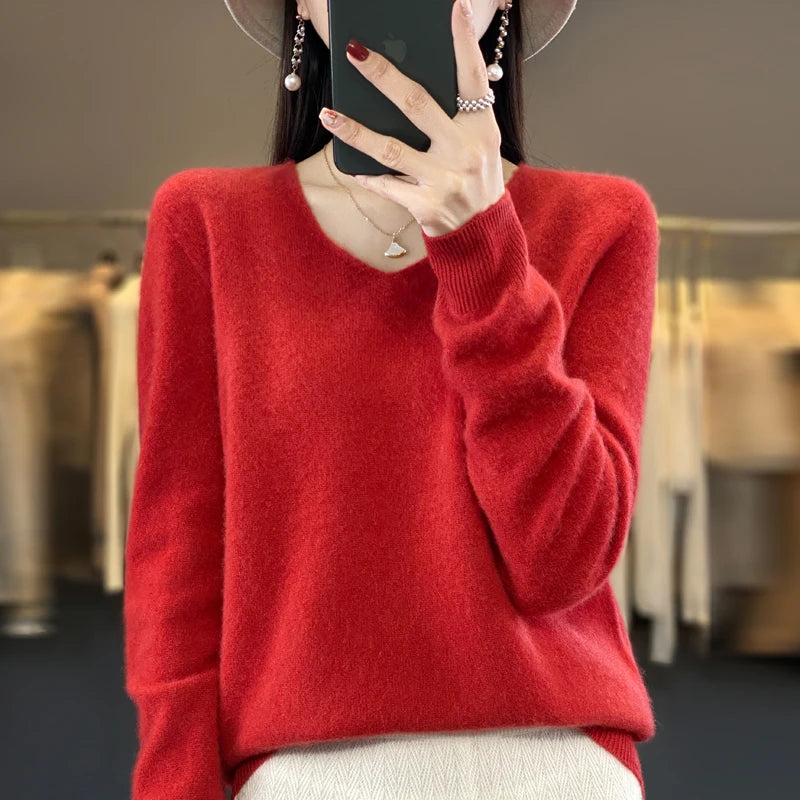 Women's Merino Wool V-Neck Sweater