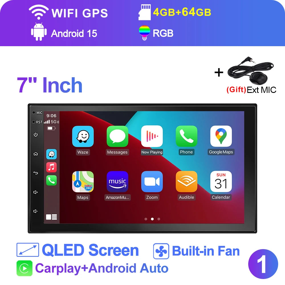 LEHX  7/9/10'' 4GB-64GB 2Din Android 15 Carplay Auto Car Radio Multimedia Stereo For toyota Hyundai Kia Volkswagen Jeep Fiat