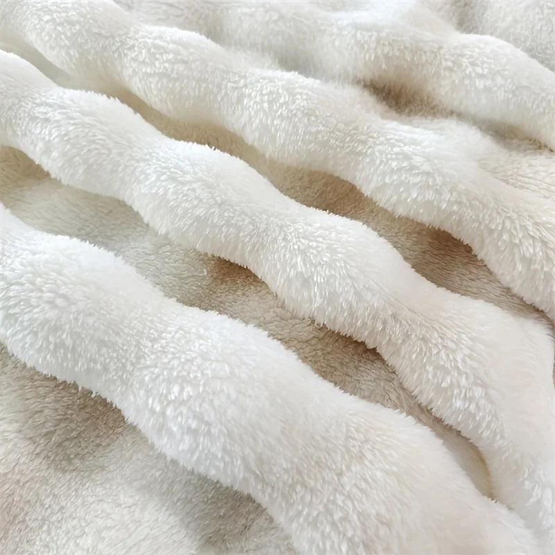 Faux Rabbit Fur Throw Blanket, Thick Plush Bed Blanket