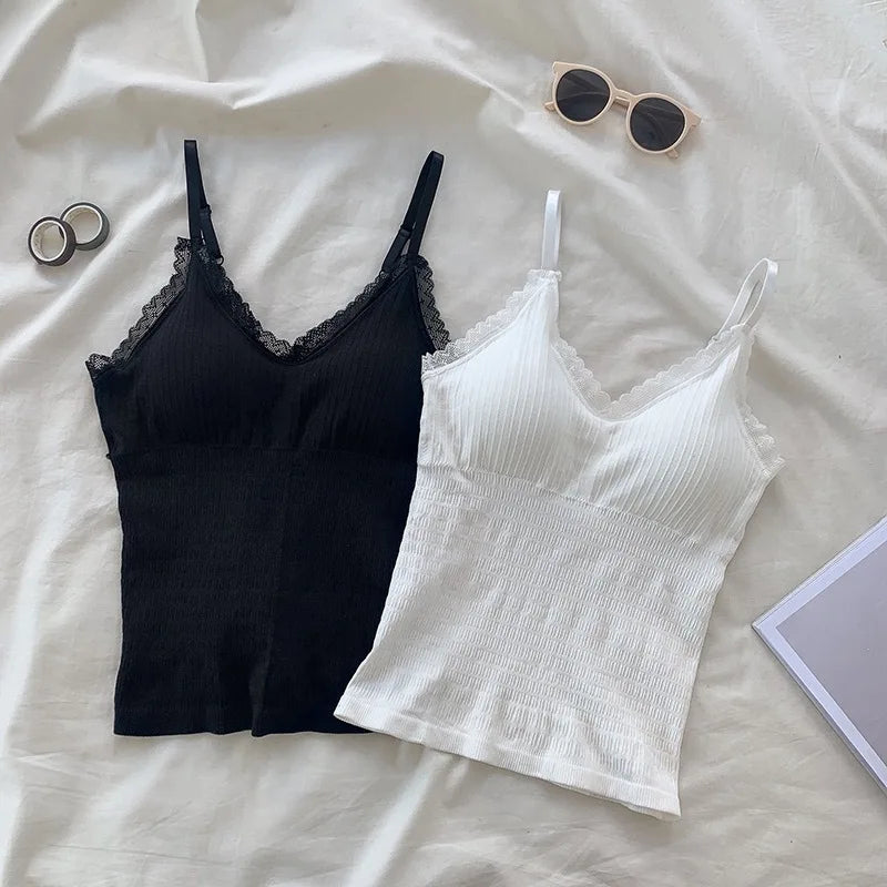 Women's Padded Lace Camisole — Sleeveless Tank Top with Bra
