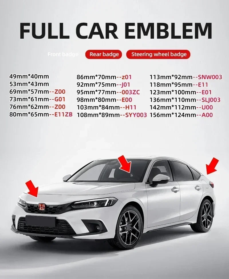 Car Hood Front Grill Rear Trunk H Emblem Logo Sticker For Honda Civic Fit Jazz Accord CRV HRV City Odyssey Passport Pilot Vezel