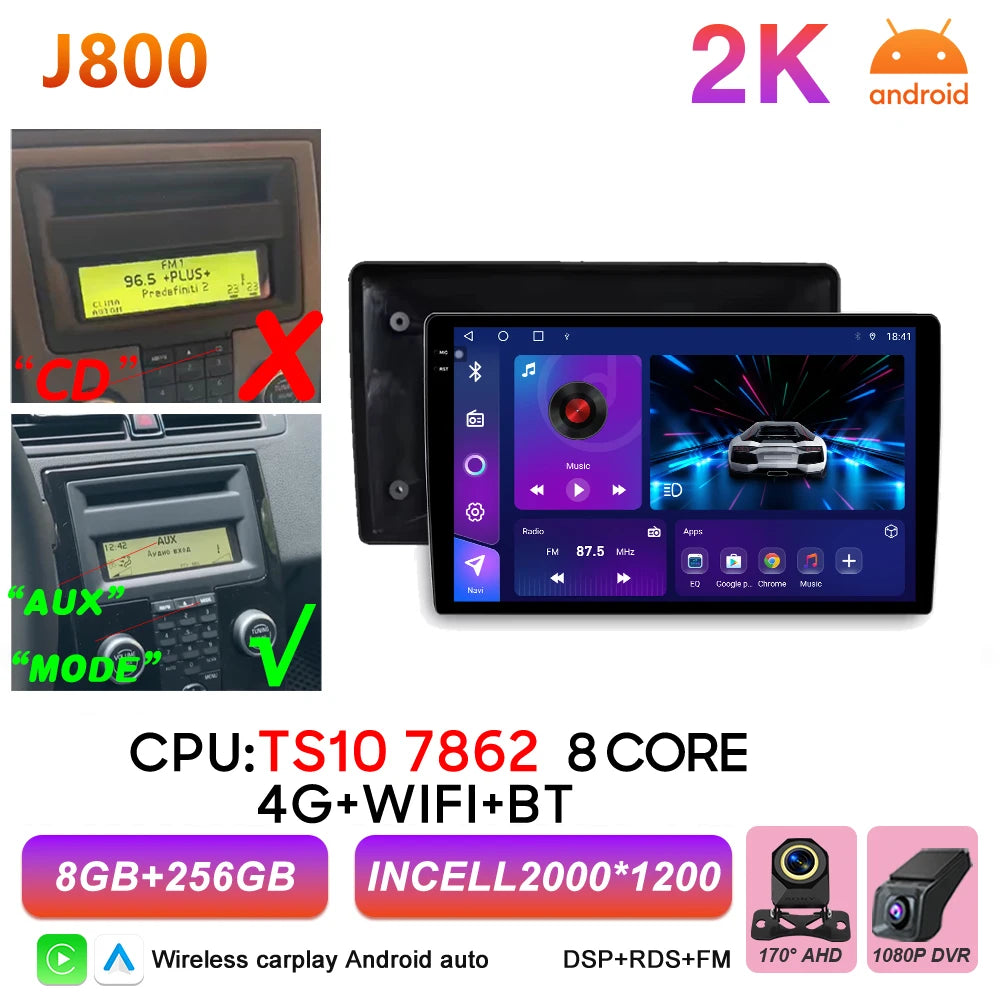 Car Stereo with Apple CarPlay & Android Auto, Compatible with Volvo C30 S40 V50 & C70