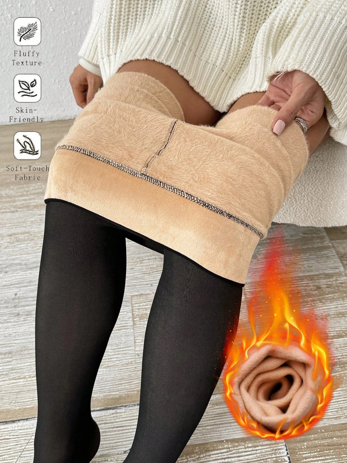 Women's High Waisted Fleece Lined Tights - Semi-Sheer Winter Pantyhose