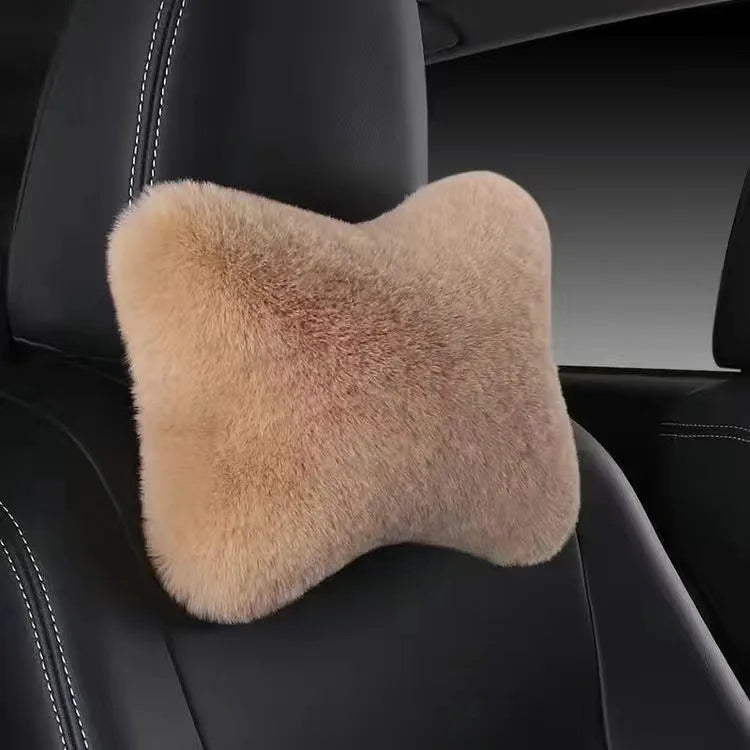 1pc Car Headrest Lumbar Pillow - Soft Imitation Rabbit Plush Comfort Cushion for All Seasons, Ergonomic Driver Support Headrest