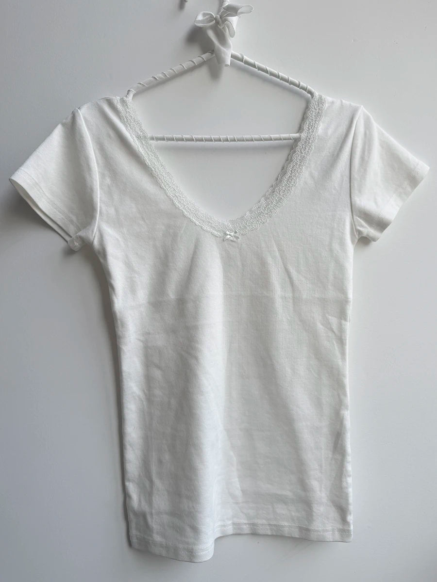 Camouflage Thin Short Sleeve T-shirt Women V-neck Cotton Slim All-match Tee Shirts Female Streetwear Vintage Y2k Tops Summer New