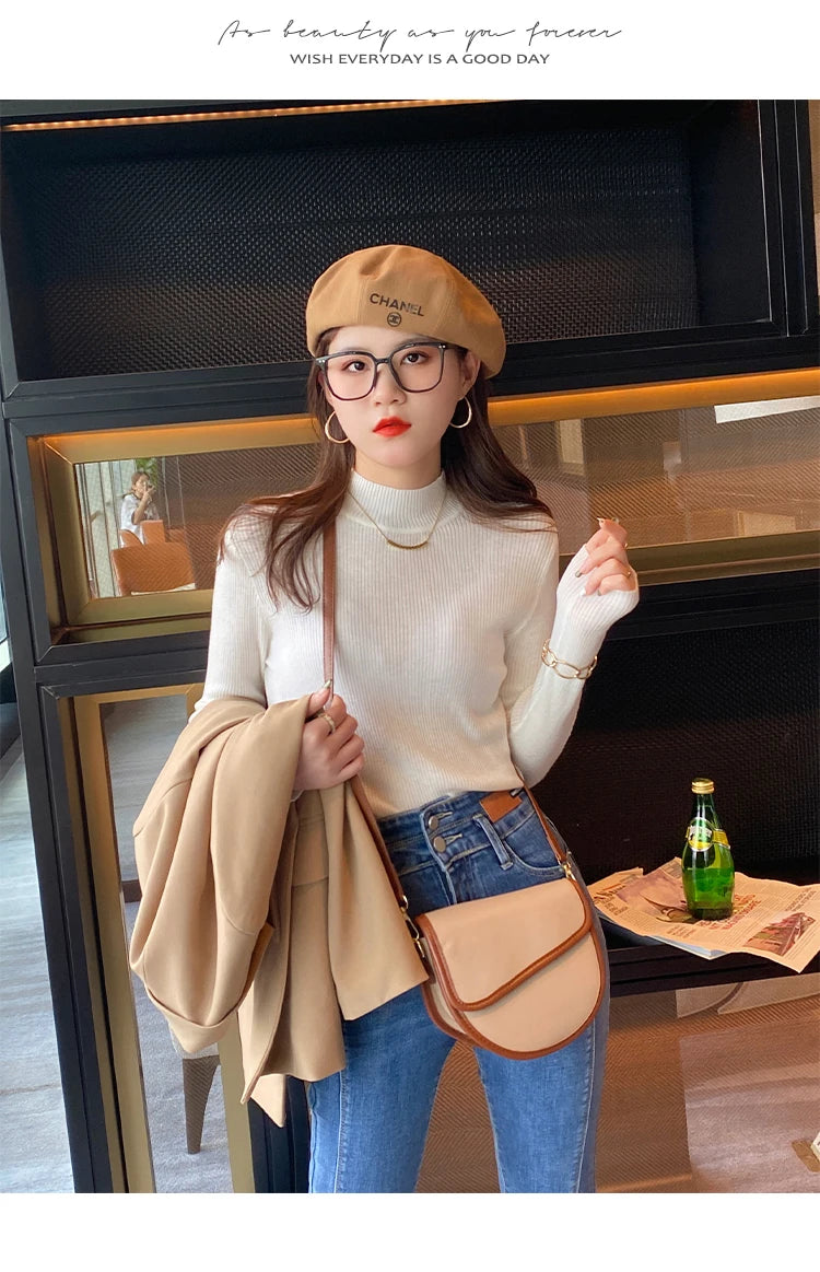 Women's Mock Neck Knit Sweater, Slim Basic Pullover