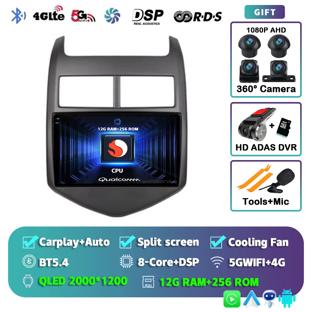 Android 16 CarPlay Auto Car Radio Multimedia Player For Chevrolet Aveo 2 Sonic T300 2011-2015 Navigation GPS 2din Stereo Audio