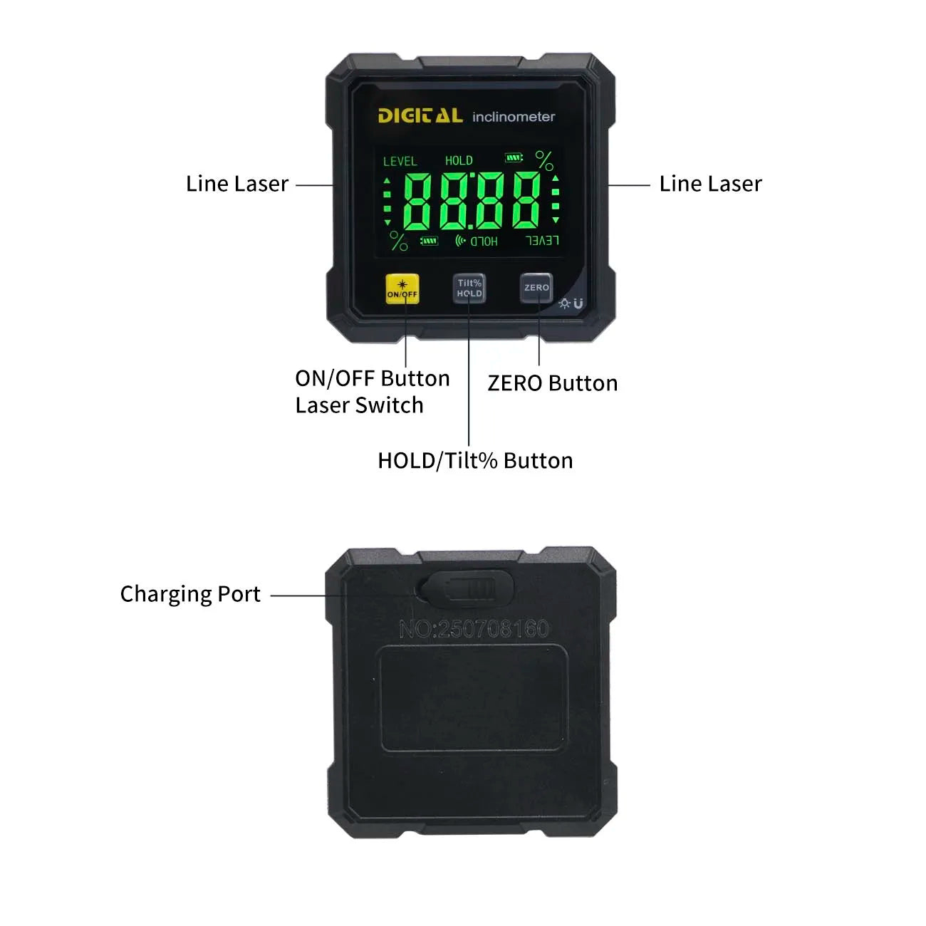 SHAHE Rechargeable Digital Angle Finder with Dual Laser- 4-Side Magnetic Inclinometer Woodworking Measuring Tool Level Box