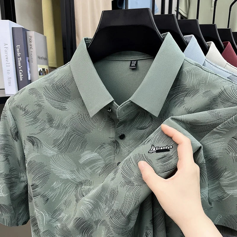Men's Feather-Print Polo - Breathable Cloth, Urban Casual Style