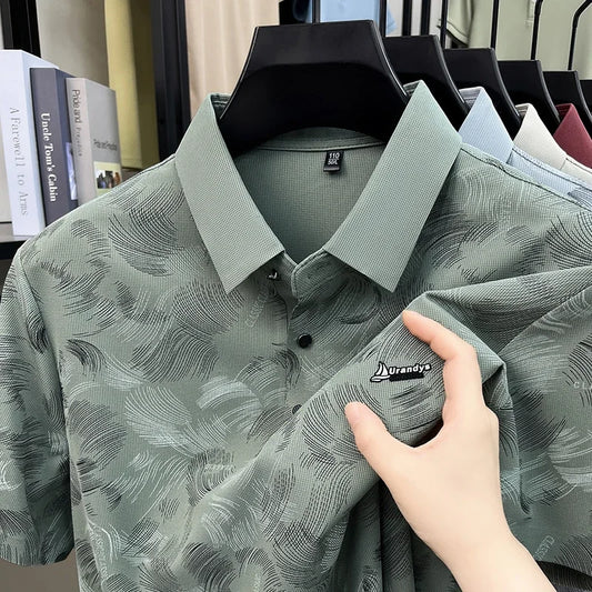 Men's Feather-Print Polo - Breathable Cloth, Urban Casual Style