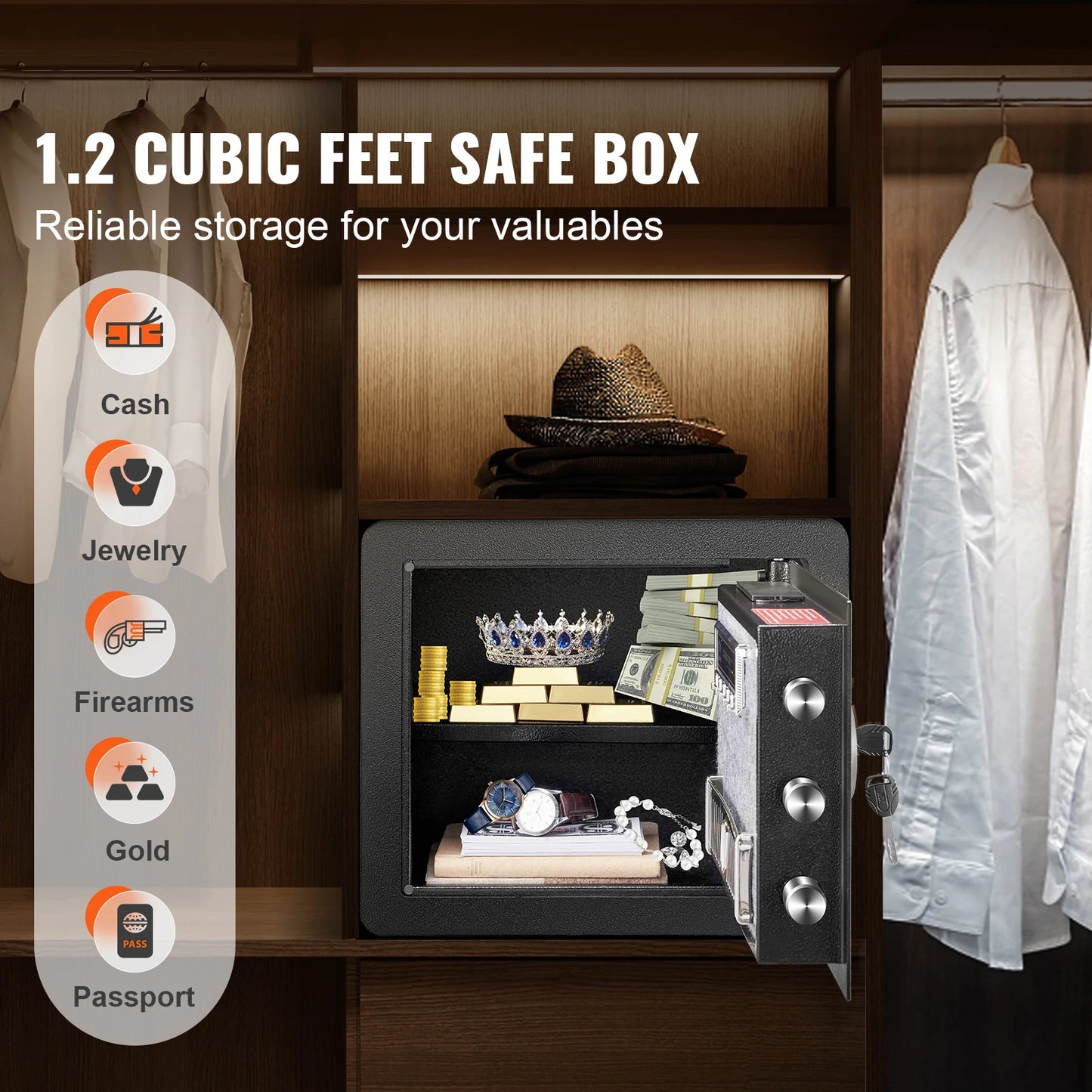SucceBuy 1.2 Cu Ft Digital Steel Security Safe — Keypad & Override Keys