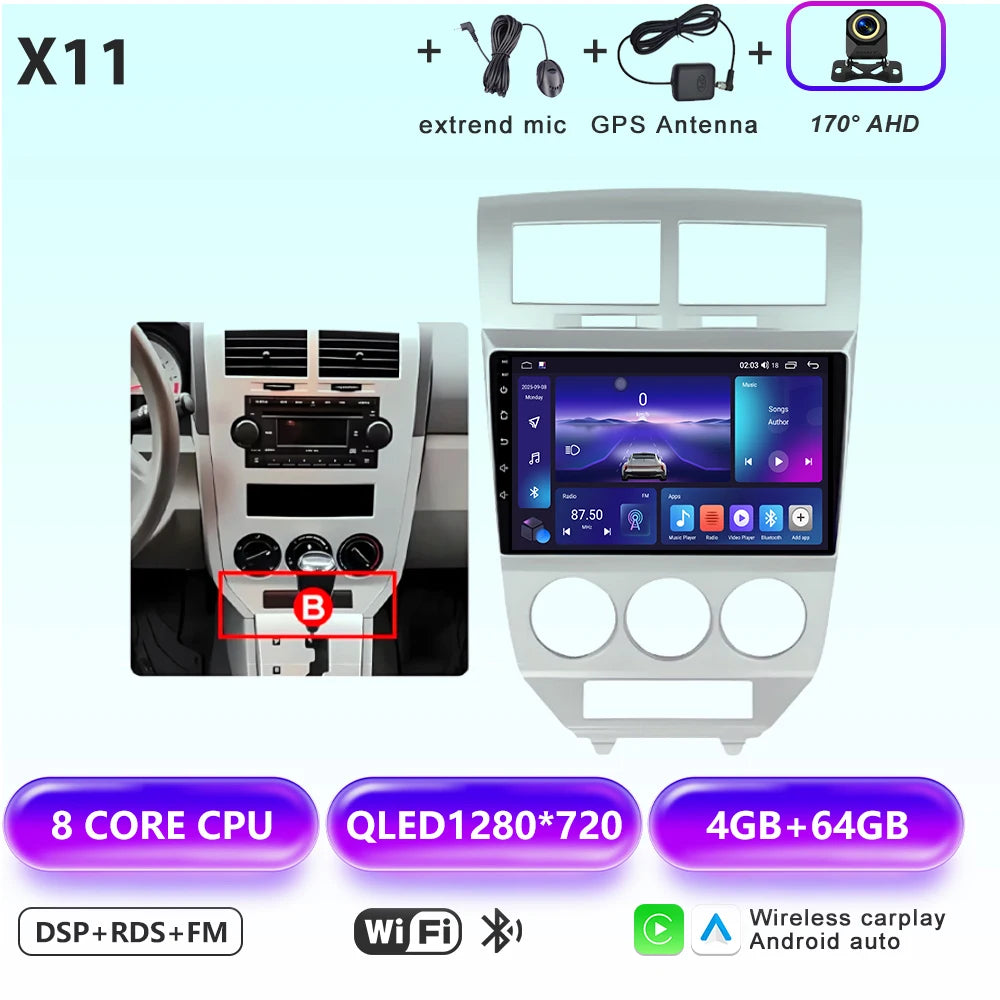 Car Stereo with Apple CarPlay & Android Auto, Compatible with Dodge Caliber & Jeep Compass MK
