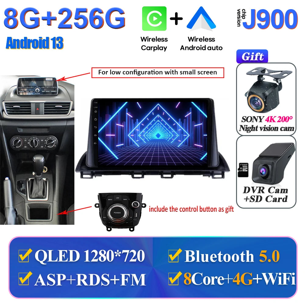 Car Multimedia Android For Mazda 3 Axela 2014-2017 2018 2019 Head Unit Player Navigation GPS Atuo Carplay WIFI 5G No 2din DVD BT