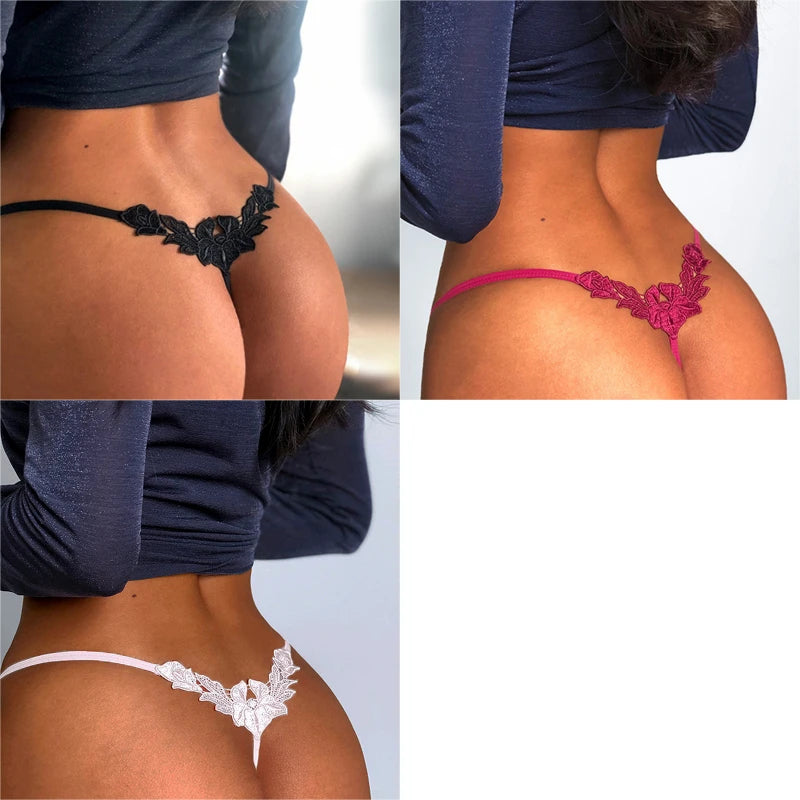 1\2\3 PCS Sexy Thong G String Underwear Women Panties T-Back Floral Embroidery Briefs Female Lingerie Erotic Lady Thongs Bikini