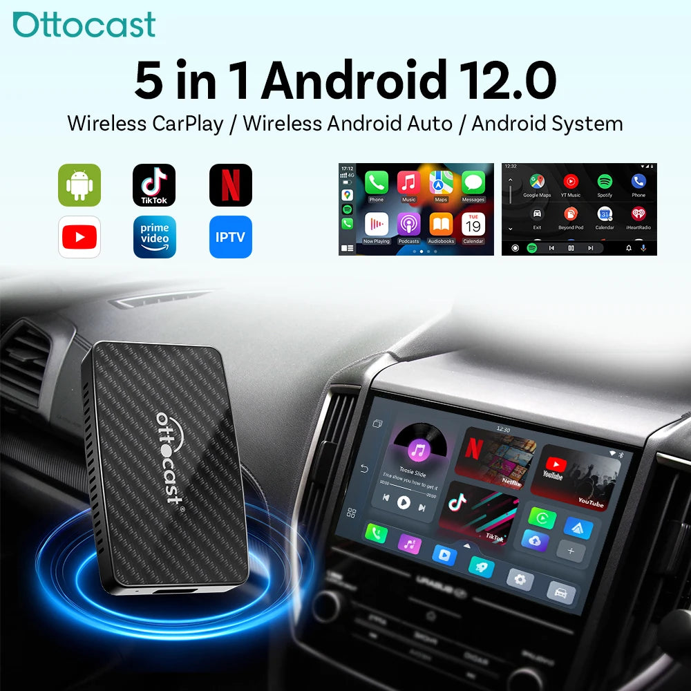 Ottocast Play2Video PRO Ai Box Carplay Android Auto Adapter 2026 New Video Box for Youtube Netflix IPTV Applicable 98% Car