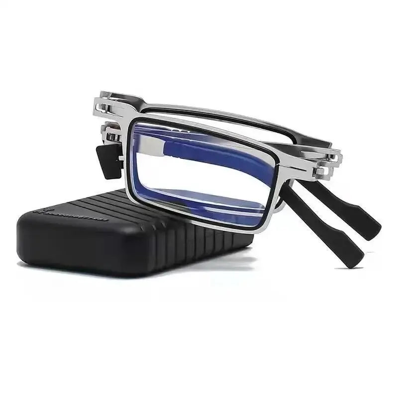 Steel Folding Reading Glasses Set — Blue Light Filter, Silver Frame