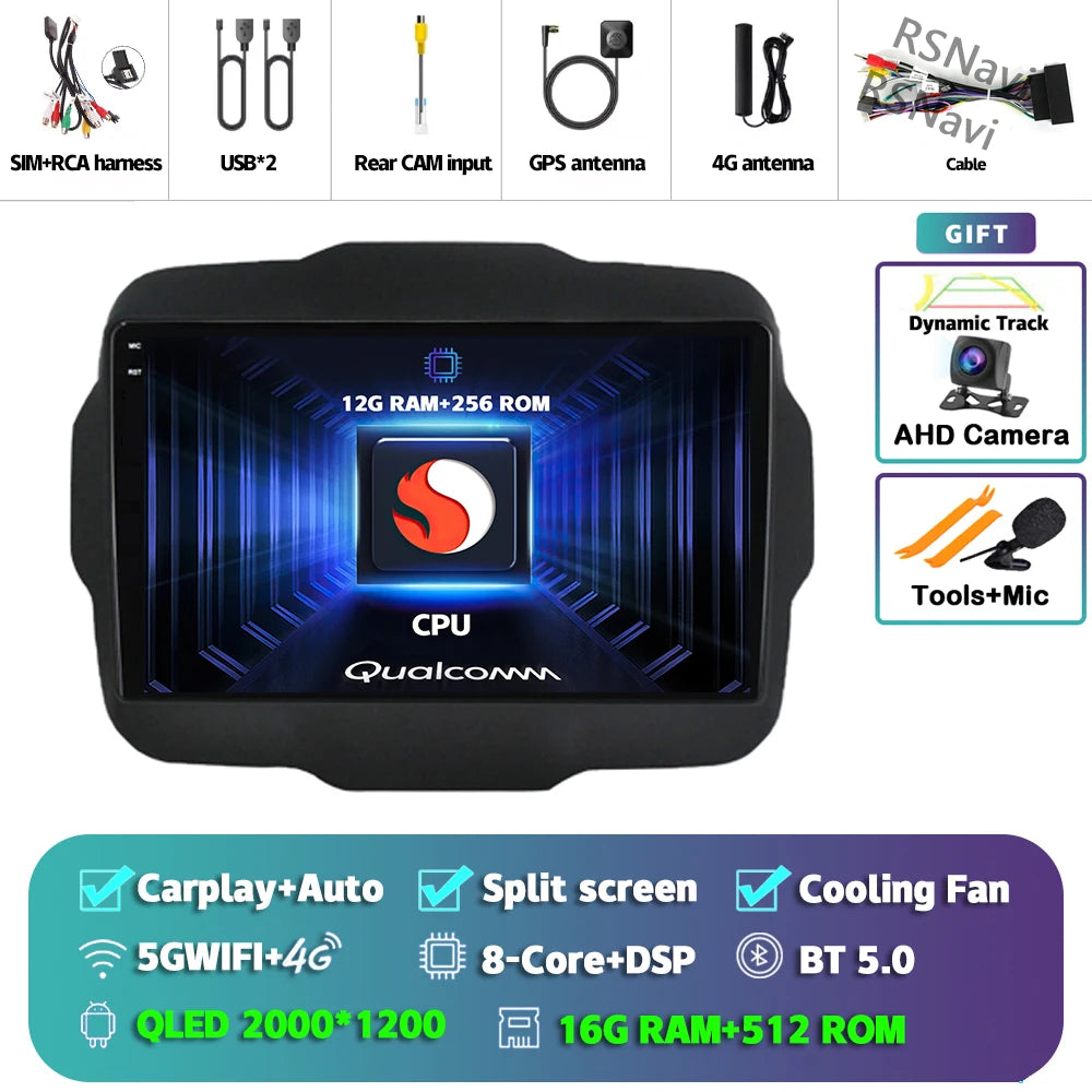 Android 16 For Jeep Renegade 2016 - 2020 2K QLED Android Car Radio Multimedia Video Player GPS AI Voice CarPlay 4G Stereo