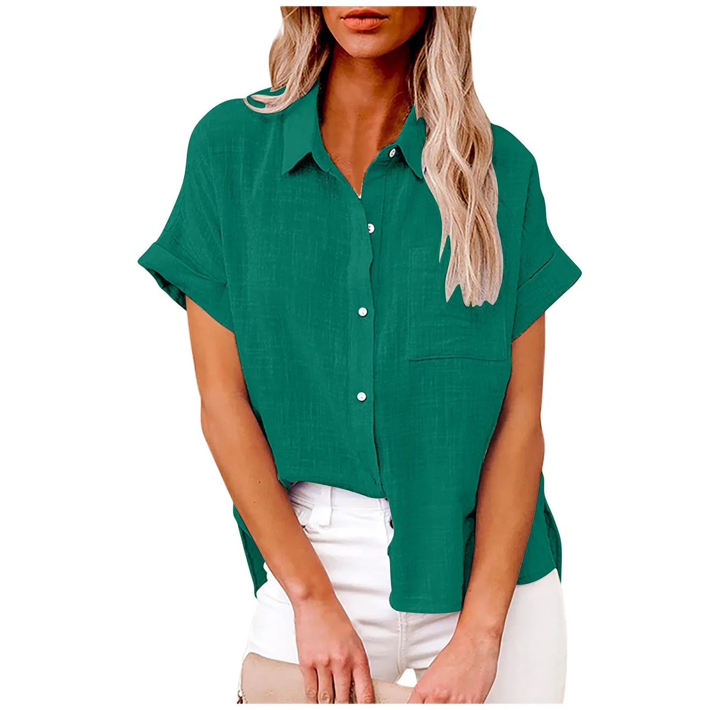 Women's Cotton-Linen Blouse — Loose Short-Sleeve Casual Summer Top