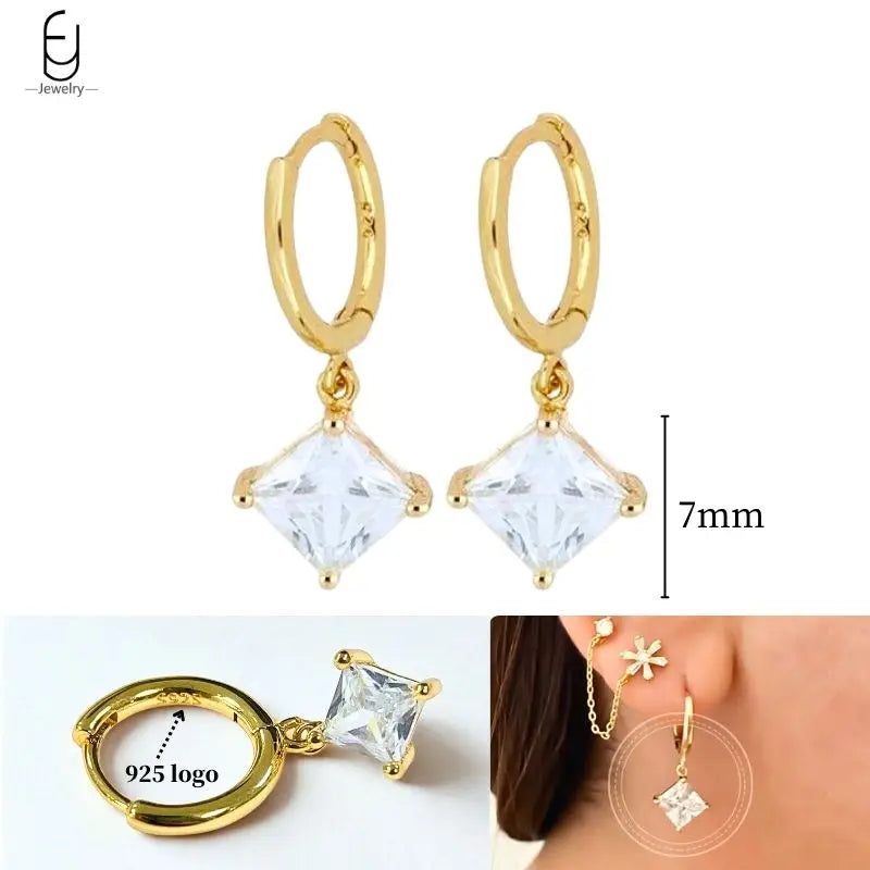 925 Sterling Silver Crystal Drop Earrings for Women - Heart & Flower Studs
