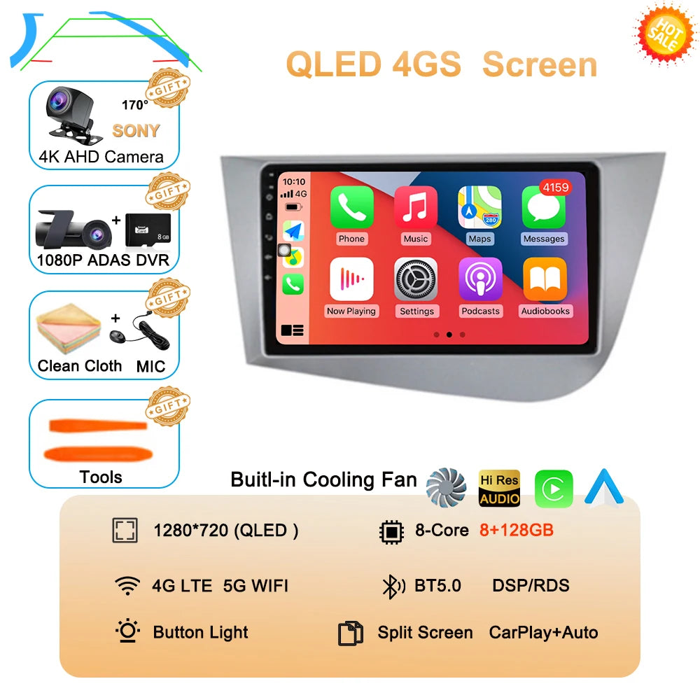 Car Radio Android 16 Navigation GPS Carplay For Seat Leon 2 MK2 2005-2012 Multimedia Video Player Stereo DSP 360 Camera Wifi 4G