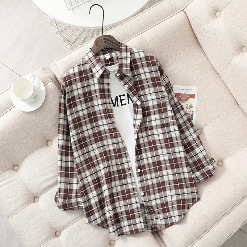 Women's Plaid Long Sleeve Shirt - Loose Casual Button-Up Blouse - photo 9
