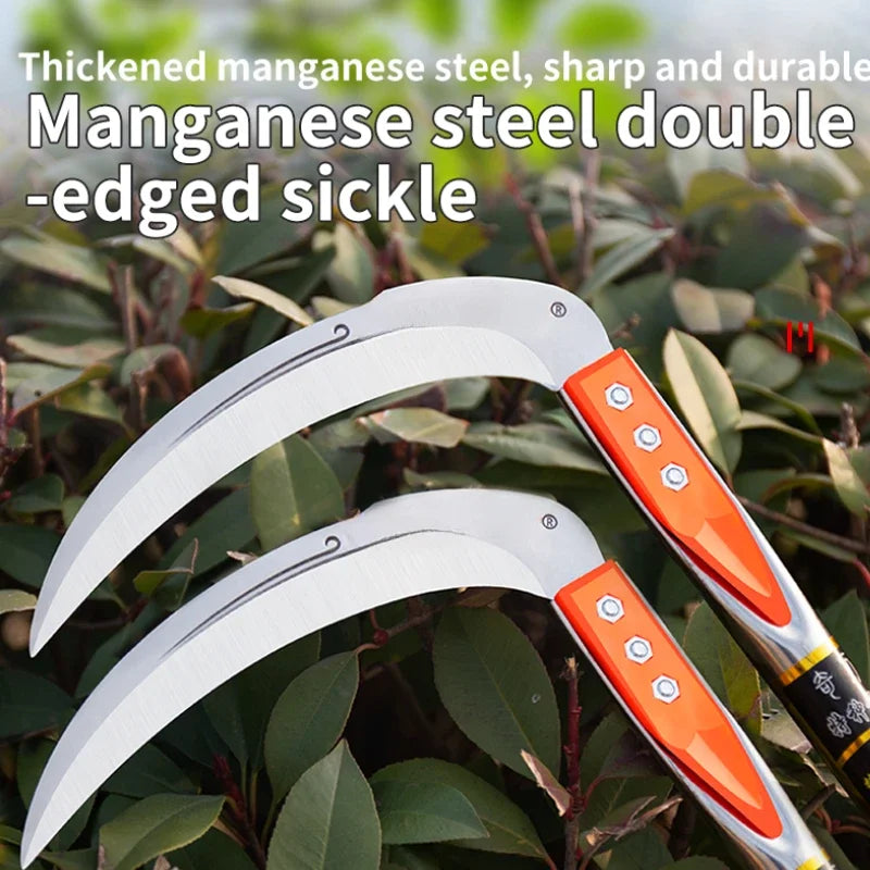 Long-handle garden sickle for cutting grass and weeds