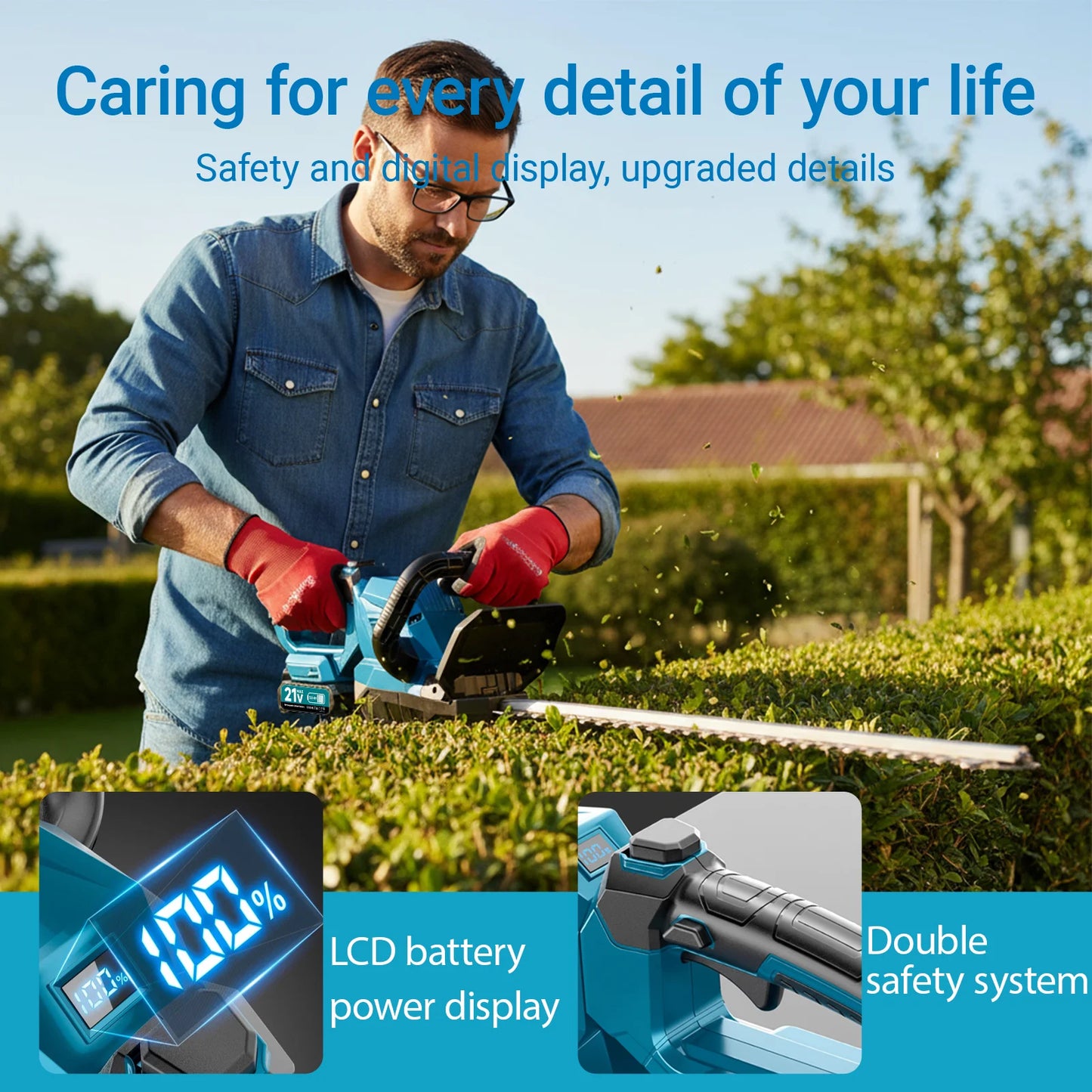 XYSD 20" Cordless Hedge Trimmer – 3000RPM with Battery & 180° Rotatable Head for Yard & Garden
