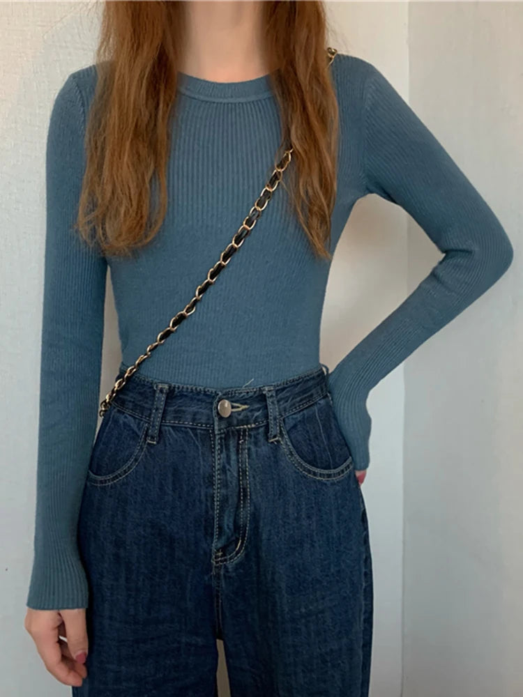 Women Sweater 2026 Autumn Winter Long Sleeve Pullover Basic Top Fashion O-neck Elastic Female Winter Solid Knitted Jumper