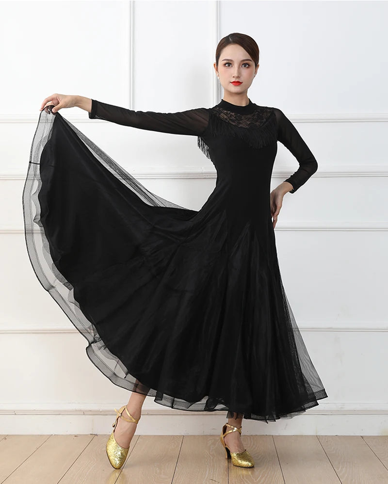 Women's simple black standard ballroom dance dress