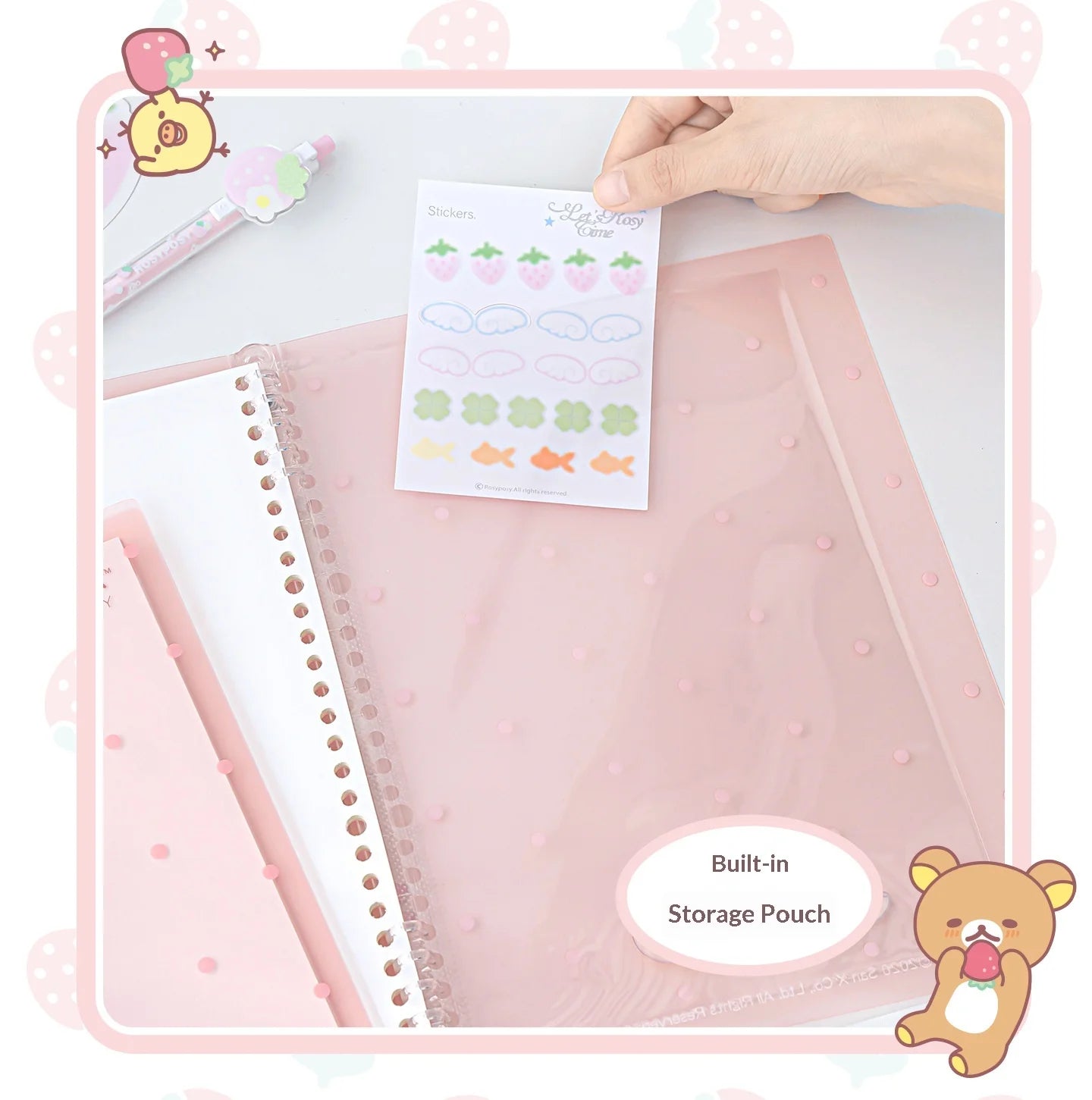Rosyposy Korilakkuma Strawberry B5 Loose Leaf Notebook Soft Cover Cute Journal For Daily Study Writing Note Taking