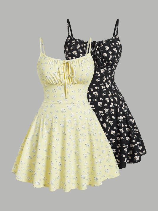 Women's Floral Print Spaghetti Strap Camisole Mini Dress – Slim A-Line Summer Dress | XS–L