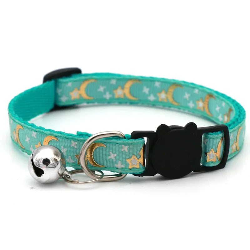 Paw Print Pet Collar with Bell - Adjustable Polyester Strap