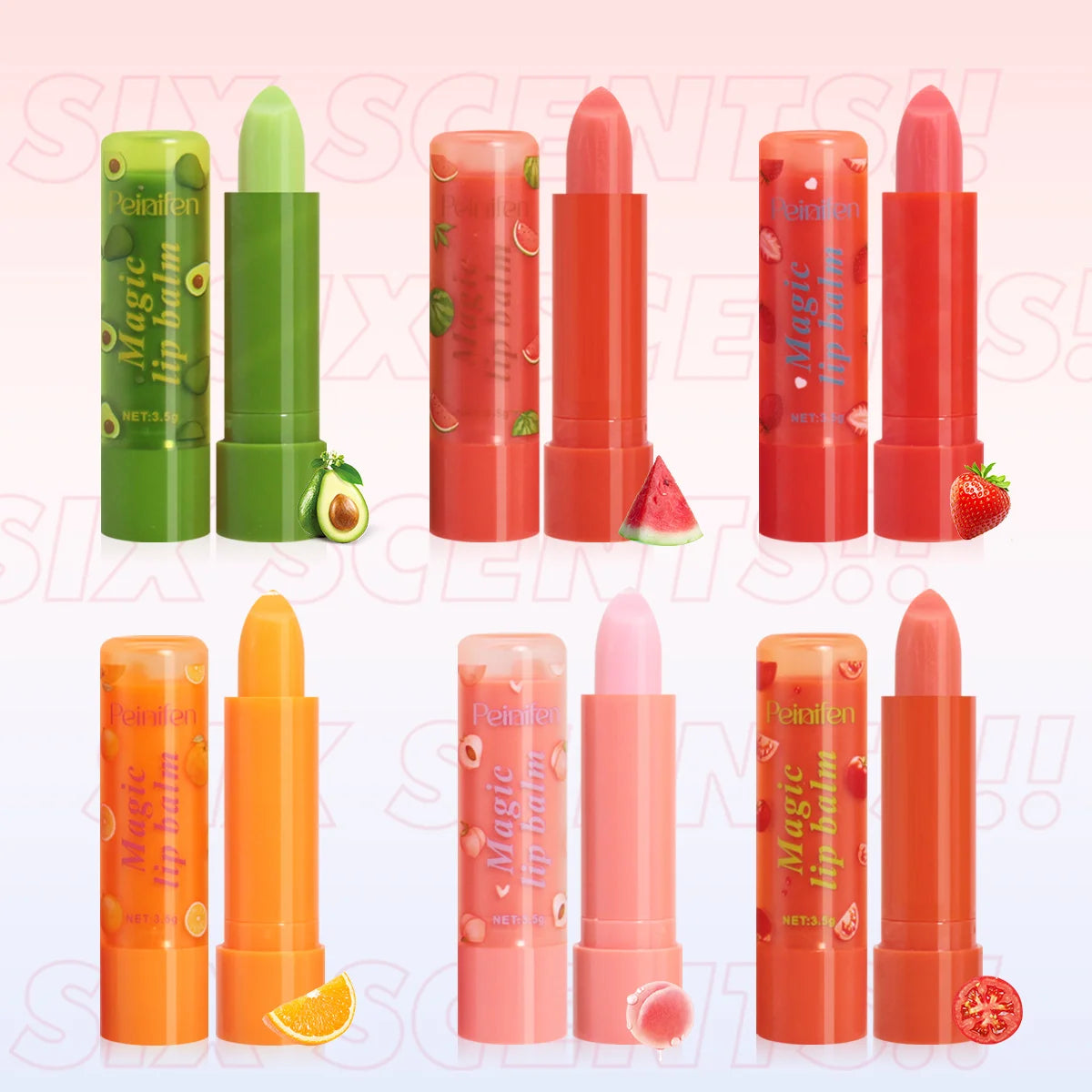 6Pcs Fruit Flavor Lip Balm Set Peach Strawberry LongLasting Moisturizing Lip GlossTransparent Shiny Non StickyHydrating Lip Care