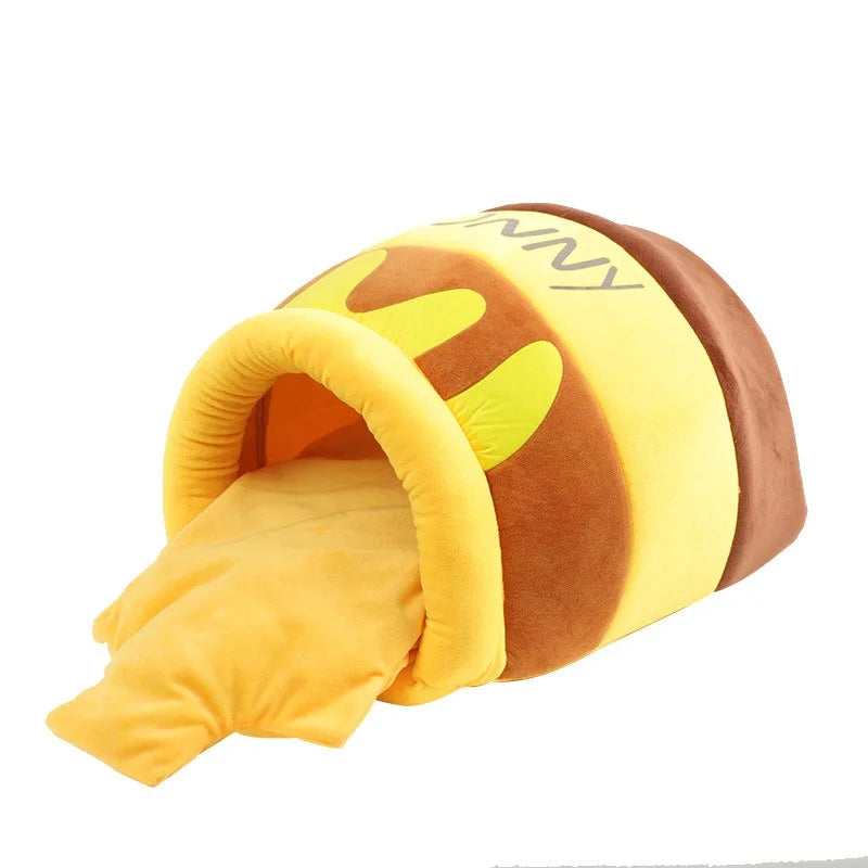 Cat Bed Warm Comfortable Kennel Nest Pet Cat Bed Soft Removable Cushion Nonslip Bottom Cartoon Washable House Honey Pot Cave