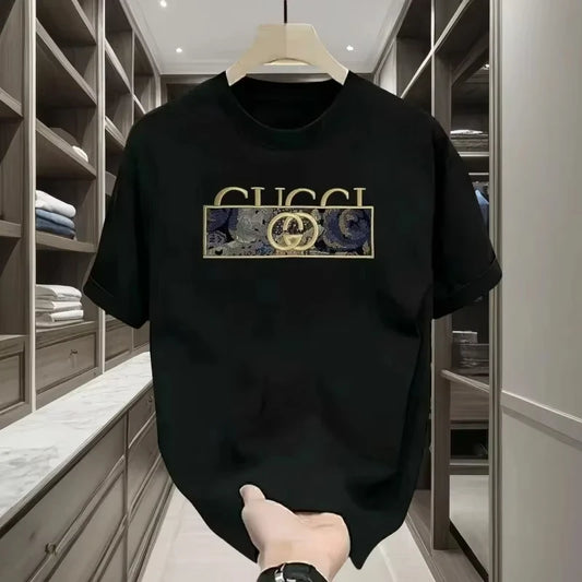 Summer 2026 New Brand Luxury Letter Pattern Printed Men's 100% Pure Cotton Short Sleeve Round Neck T-shirt