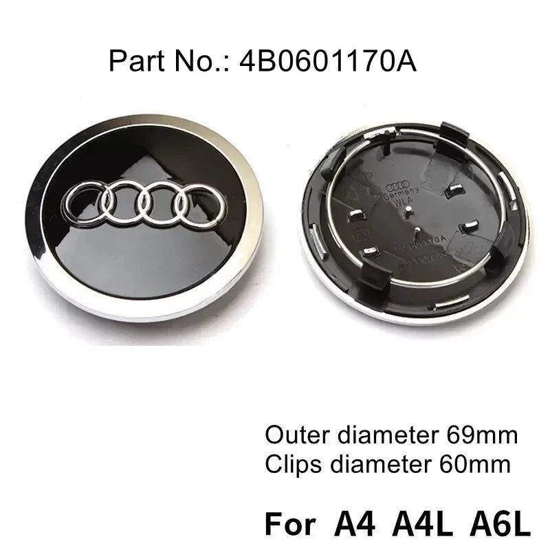 Audi 4pcs Wheel Center Caps - 60mm, 61mm, 68mm, 69mm