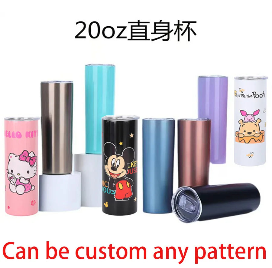 Custom Logo Picture 20oz Car Tubmler Thermos Vaccum mug insulated cup outdoor portable car straight Stainless Steel Water Bottle