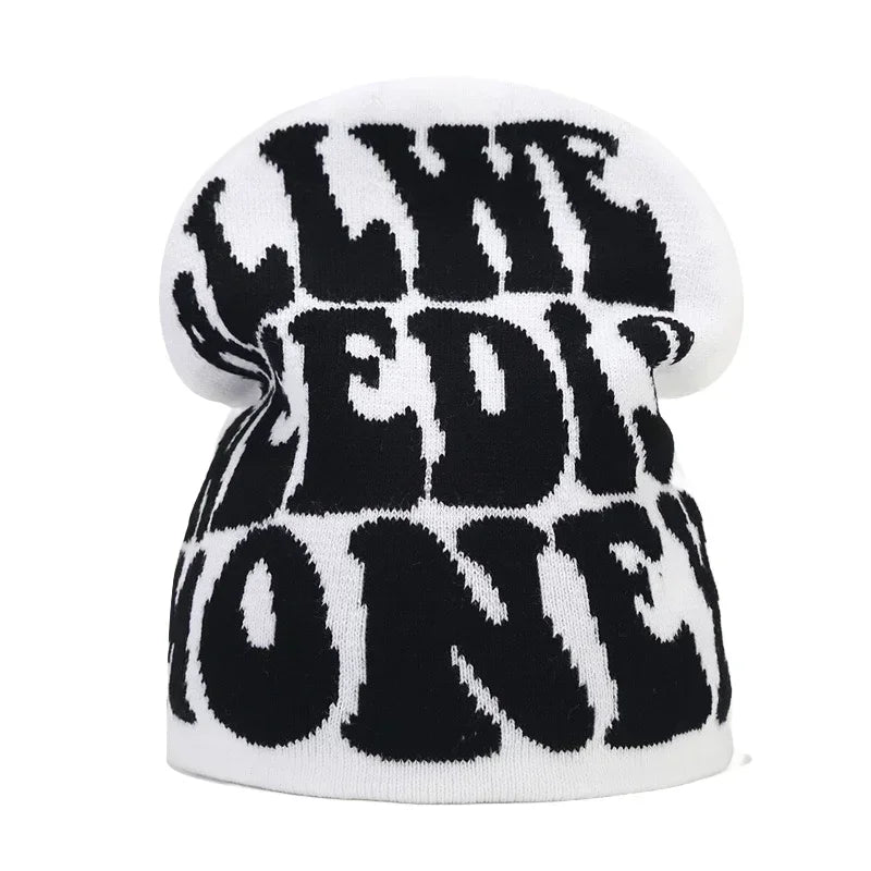 Y2K Letter Knit Beanie, Warm Ski Hat