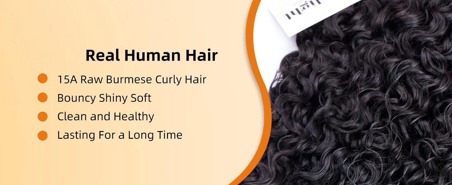 15A Human Braiding Hair for Boho Braids — Burmese Curly Bulk Bundles