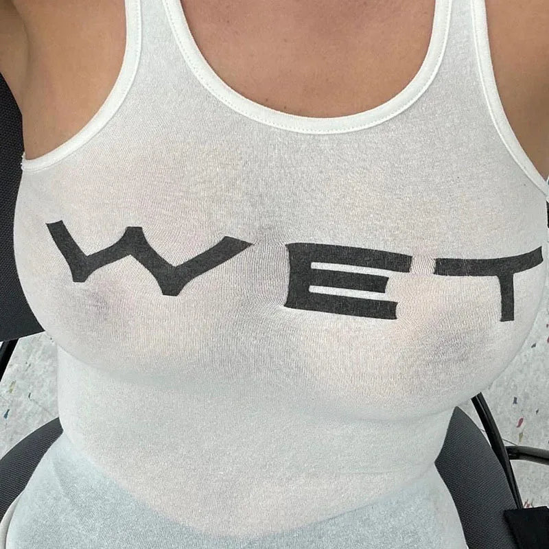 New 2026 Spring Women Sexy Tank Tops subtranslucent slim Tops Letter Printed White Women's Racerback Vest Summer Clothes