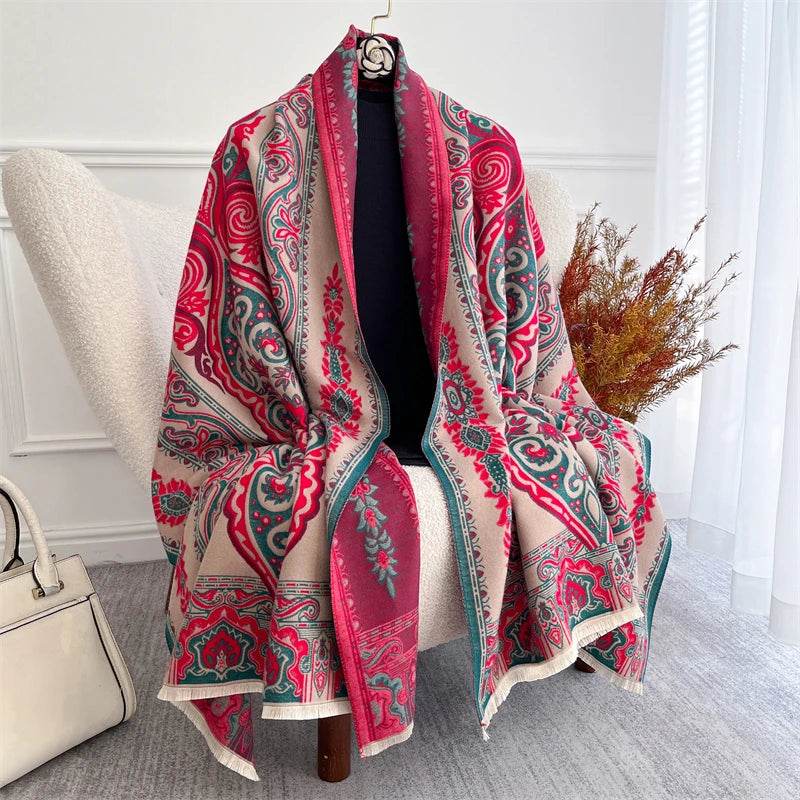 Women's Chunky Pashmina-Style Shawl - Thick Winter Poncho Wrap