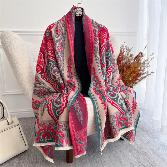 Women's Chunky Pashmina-Style Shawl - Thick Winter Poncho Wrap