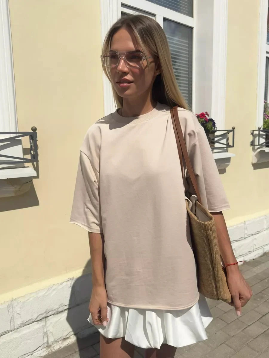 Hirsionsan Summer Casual Oversized T-shirts Women 100% Cotton Pink Loose Tees 2026 New Cusual Solid O Neck Female Aesthetic Tops